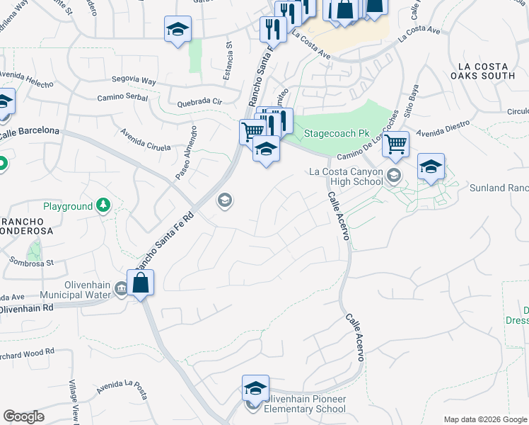 map of restaurants, bars, coffee shops, grocery stores, and more near 3347 Avenida Nieve in Carlsbad