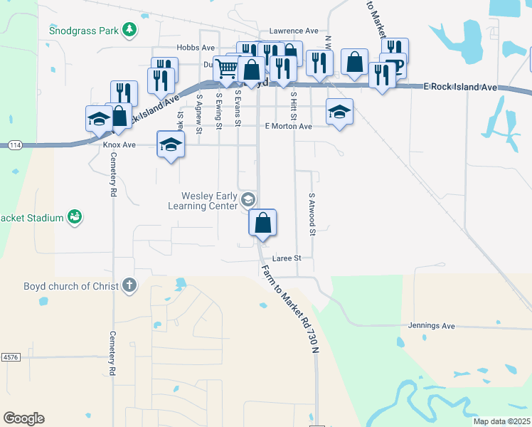 map of restaurants, bars, coffee shops, grocery stores, and more near 541 South Allen Street in Boyd