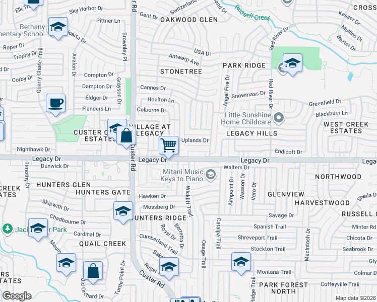 map of restaurants, bars, coffee shops, grocery stores, and more near 1932 Kiestwood Circle in Plano