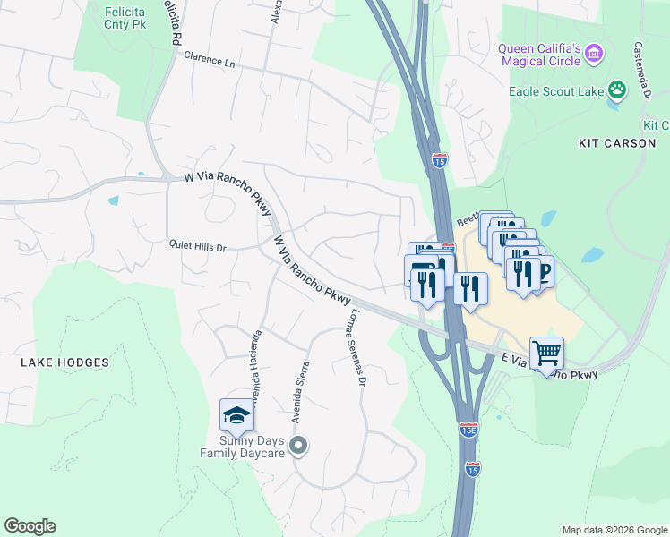 map of restaurants, bars, coffee shops, grocery stores, and more near 3282 Avenida Magoria in Escondido