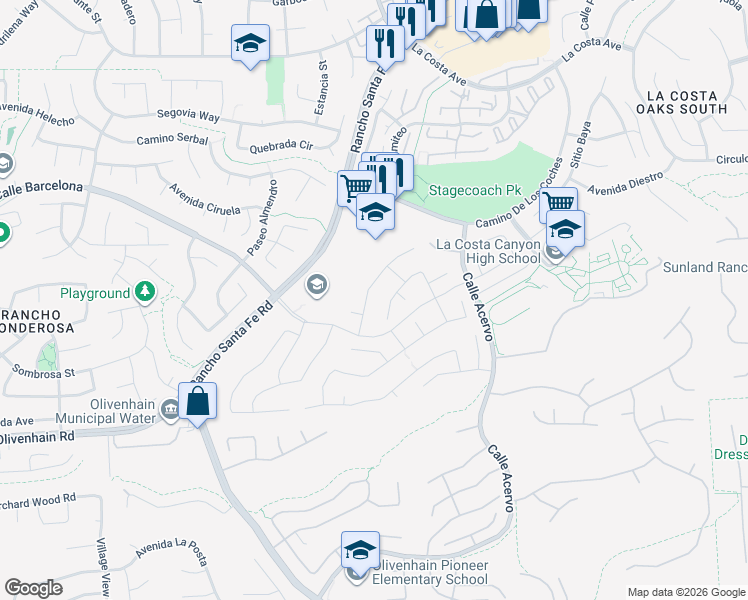 map of restaurants, bars, coffee shops, grocery stores, and more near 3347 Avenida Nieve in Carlsbad
