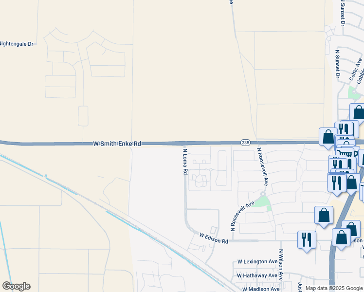 map of restaurants, bars, coffee shops, grocery stores, and more near 45873 Arizona 238 in Maricopa
