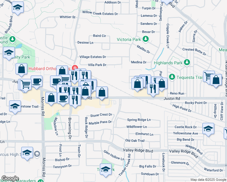map of restaurants, bars, coffee shops, grocery stores, and more near 2014 Fm 407 East in Argyle
