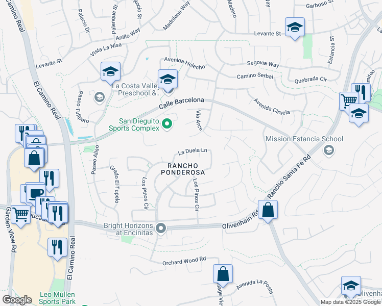 map of restaurants, bars, coffee shops, grocery stores, and more near 7912 El Astillero Place in Carlsbad