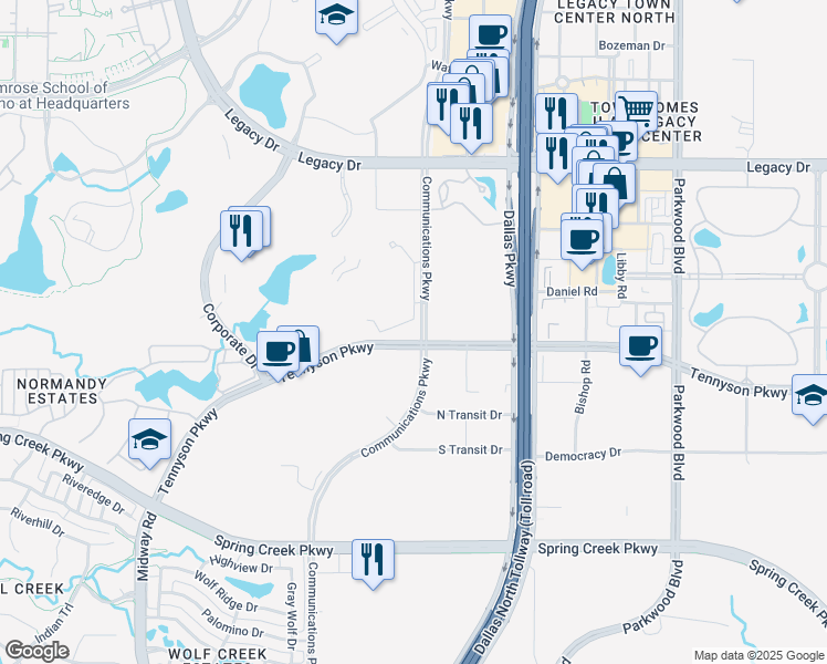 map of restaurants, bars, coffee shops, grocery stores, and more near 6126-6160 Bicycle Route 60 in Plano