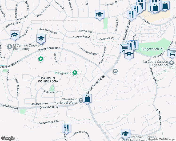 map of restaurants, bars, coffee shops, grocery stores, and more near 8036 Paseo Arrayan in Carlsbad