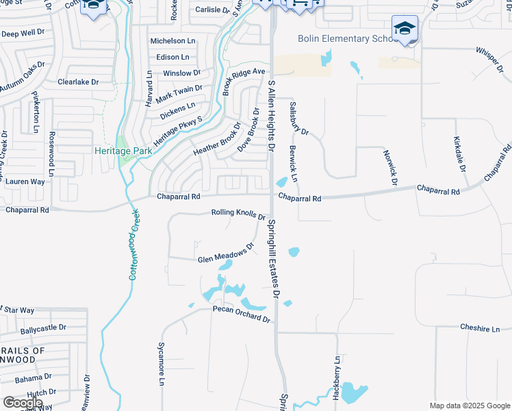 map of restaurants, bars, coffee shops, grocery stores, and more near 1516 Brookhollow Drive in Allen