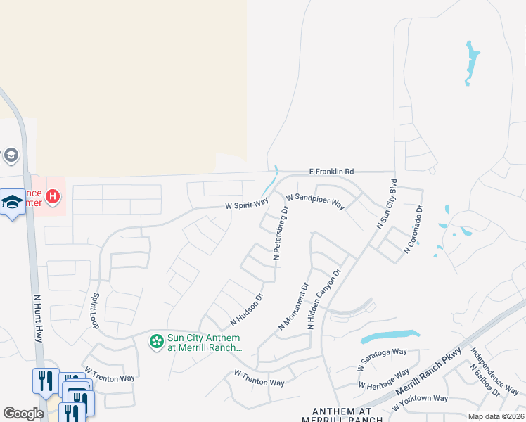 map of restaurants, bars, coffee shops, grocery stores, and more near 7640 West Spirit Way in Florence