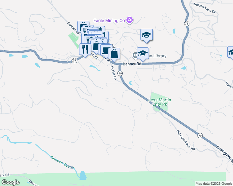 map of restaurants, bars, coffee shops, grocery stores, and more near 2748 California 79 in Julian