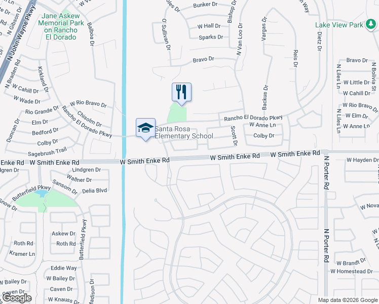 map of restaurants, bars, coffee shops, grocery stores, and more near 42550 West Michaels Drive in Maricopa
