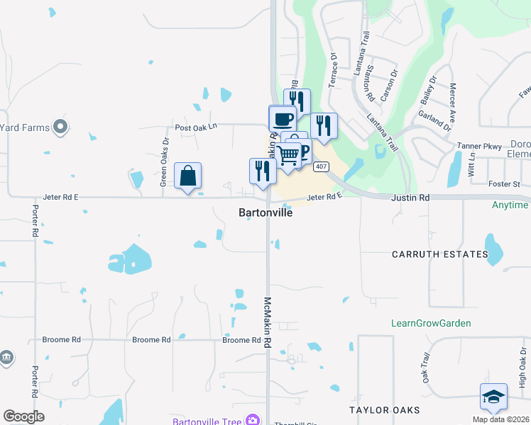 map of restaurants, bars, coffee shops, grocery stores, and more near in Bartonville