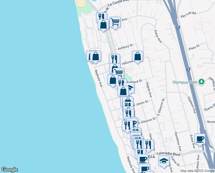 map of restaurants, bars, coffee shops, grocery stores, and more near 178 Range Street in Encinitas