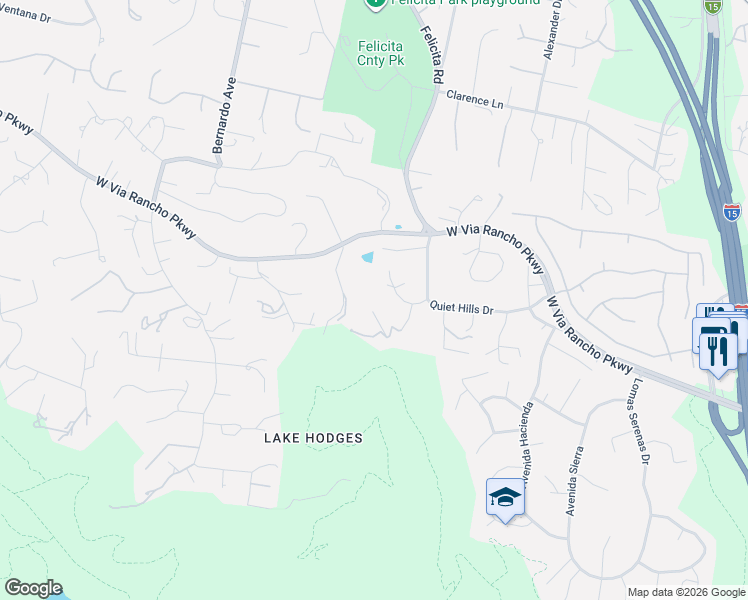 map of restaurants, bars, coffee shops, grocery stores, and more near 713 Quiet Hills Farm Road in Escondido