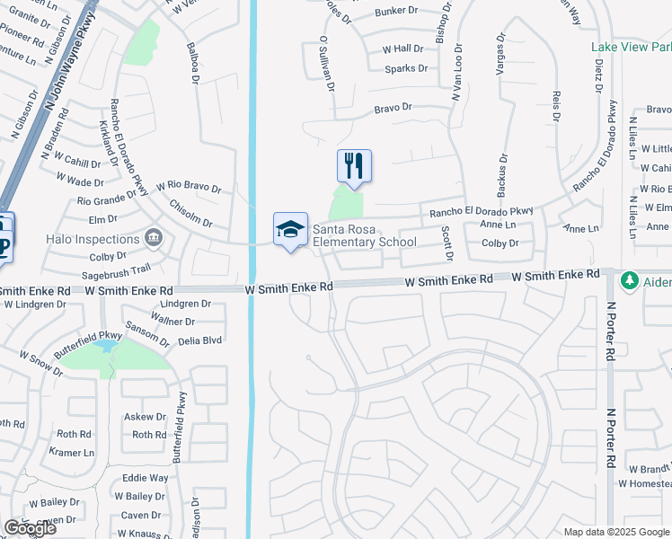 map of restaurants, bars, coffee shops, grocery stores, and more near 21288 Reinbold Drive in Maricopa