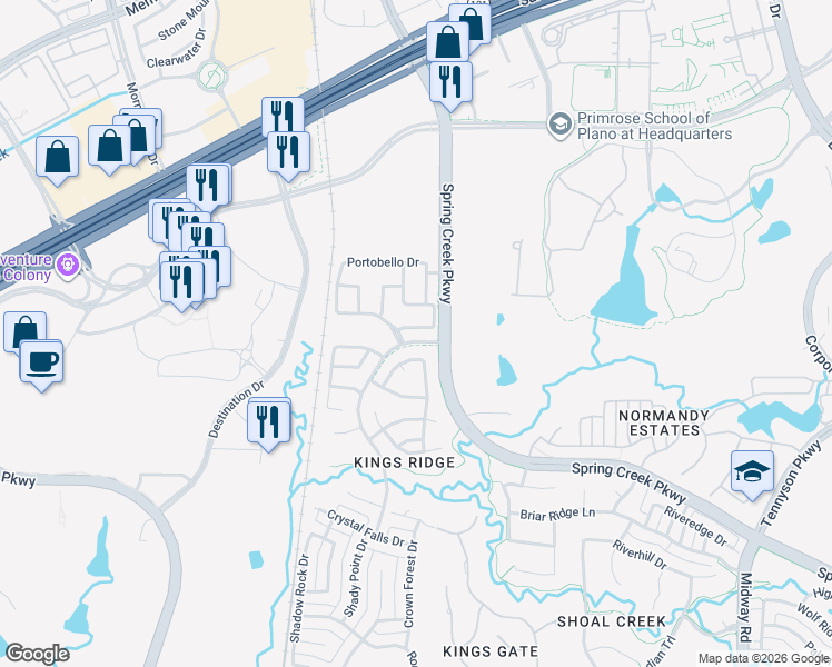 map of restaurants, bars, coffee shops, grocery stores, and more near 6916 Tabernacle Drive in Plano