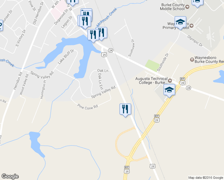 map of restaurants, bars, coffee shops, grocery stores, and more near 107 Spring Valley Road in Waynesboro