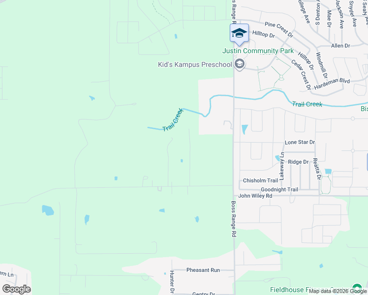 map of restaurants, bars, coffee shops, grocery stores, and more near 18512 Range Road in Justin