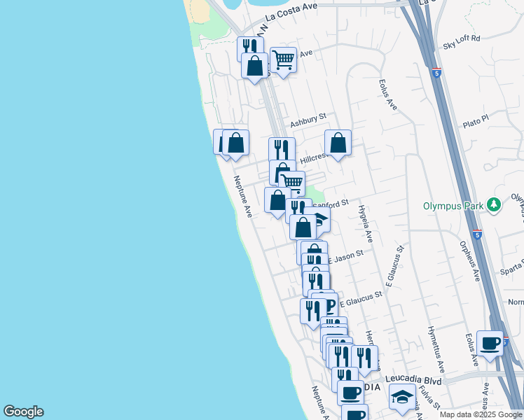 map of restaurants, bars, coffee shops, grocery stores, and more near 178 Range Street in Encinitas