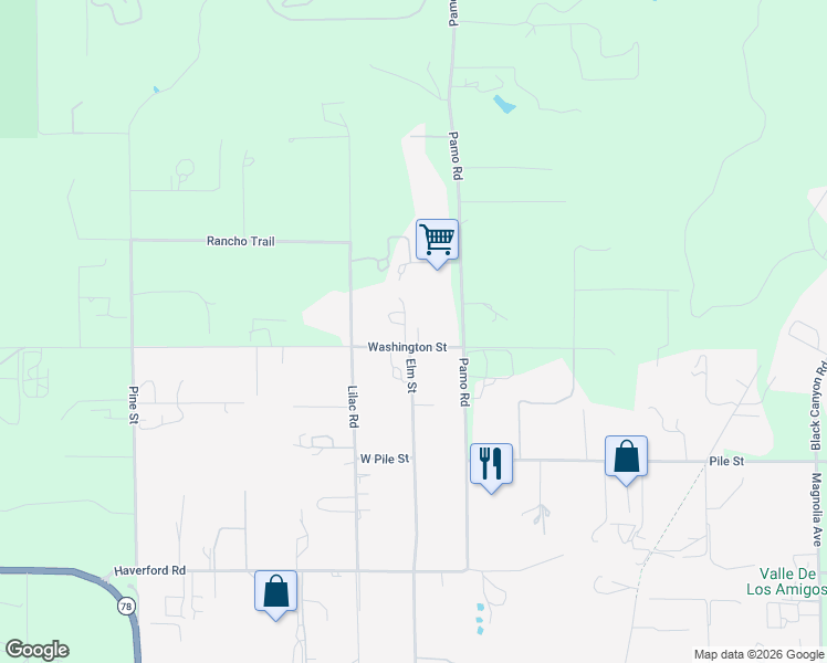 map of restaurants, bars, coffee shops, grocery stores, and more near 401 Washington Street in Ramona