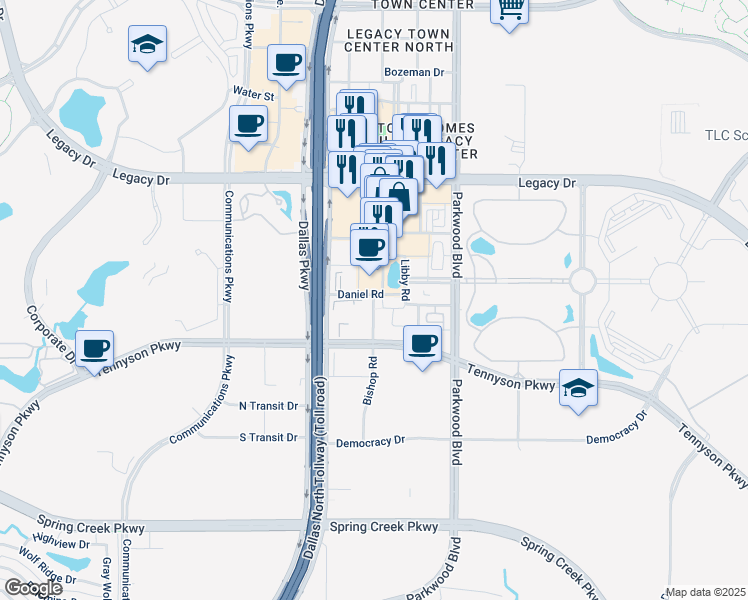 map of restaurants, bars, coffee shops, grocery stores, and more near 7008 Bishop Road in Plano