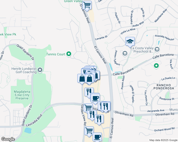 map of restaurants, bars, coffee shops, grocery stores, and more near 1948 Calle Barcelona in Carlsbad