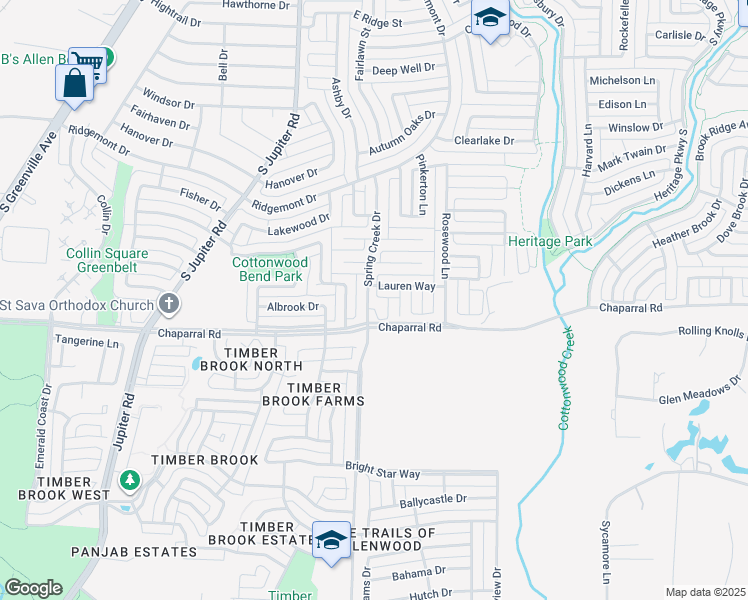 map of restaurants, bars, coffee shops, grocery stores, and more near 1503 Sadie Court in Allen