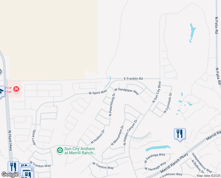 map of restaurants, bars, coffee shops, grocery stores, and more near 7640 West Spirit Way in Florence