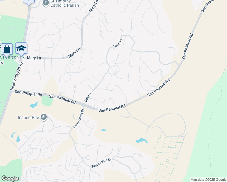 map of restaurants, bars, coffee shops, grocery stores, and more near 3548 Ryan Drive in Escondido