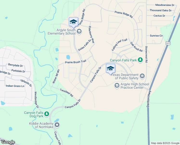 map of restaurants, bars, coffee shops, grocery stores, and more near 6332 Cedar Sage Trail in Argyle