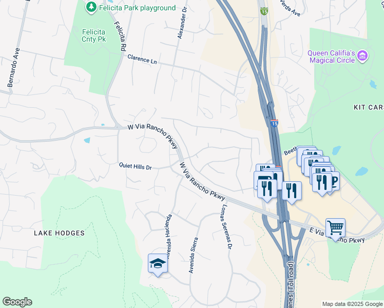 map of restaurants, bars, coffee shops, grocery stores, and more near 3176 Via Montaneta in Escondido