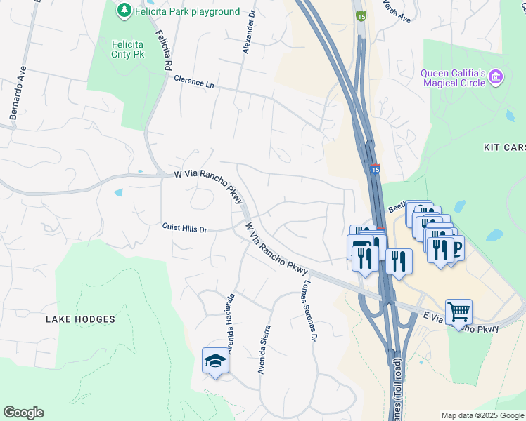 map of restaurants, bars, coffee shops, grocery stores, and more near 3176 Via Montaneta in Escondido