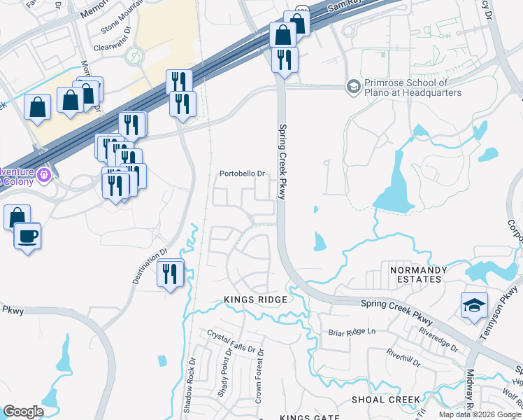 map of restaurants, bars, coffee shops, grocery stores, and more near 6916 Tabernacle Drive in Plano