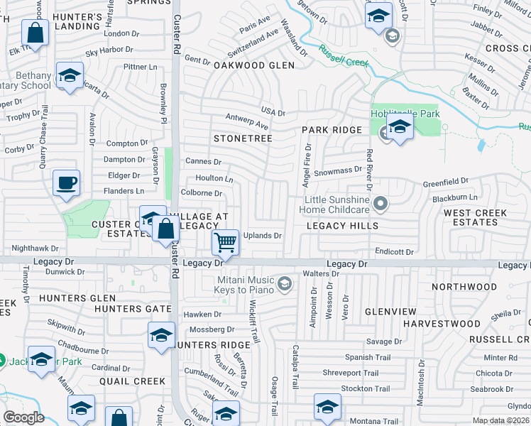 map of restaurants, bars, coffee shops, grocery stores, and more near 1928 Moortown Drive in Plano