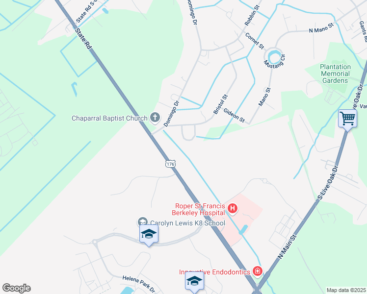 map of restaurants, bars, coffee shops, grocery stores, and more near 116 Crystal Lane in Moncks Corner