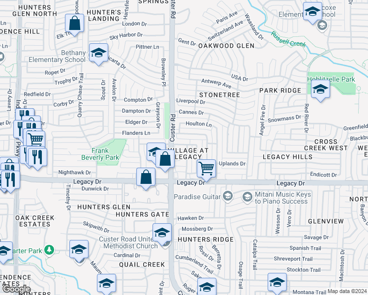 map of restaurants, bars, coffee shops, grocery stores, and more near 7125 Occidental Road in Plano
