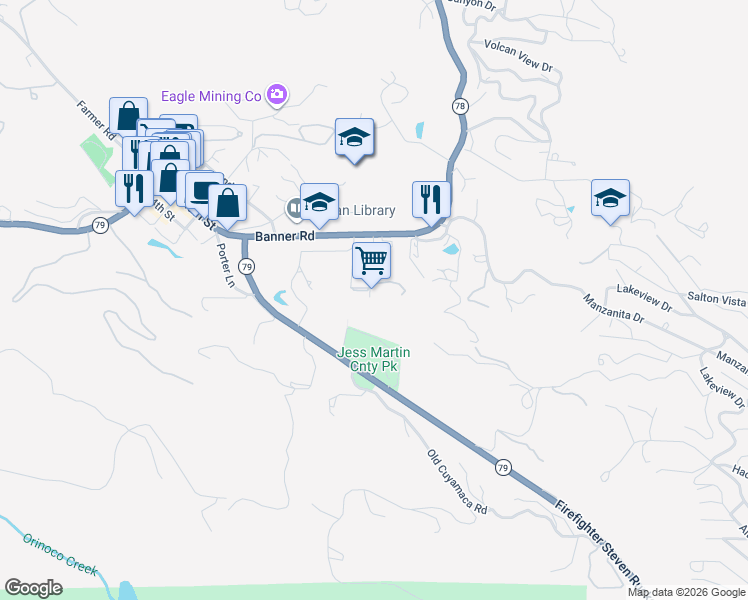 map of restaurants, bars, coffee shops, grocery stores, and more near 2645 Apple Lane in Julian