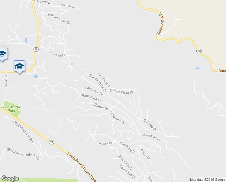map of restaurants, bars, coffee shops, grocery stores, and more near Salton Vista Dr & Pine Crest Dr in Julian