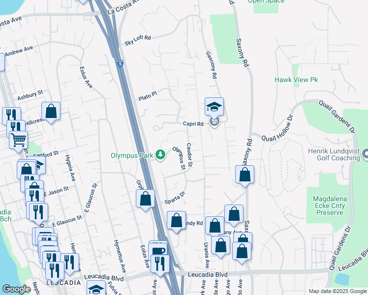map of restaurants, bars, coffee shops, grocery stores, and more near 1438 Caudor Street in Encinitas