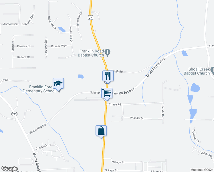 map of restaurants, bars, coffee shops, grocery stores, and more near 1310 New Franklin Road in LaGrange