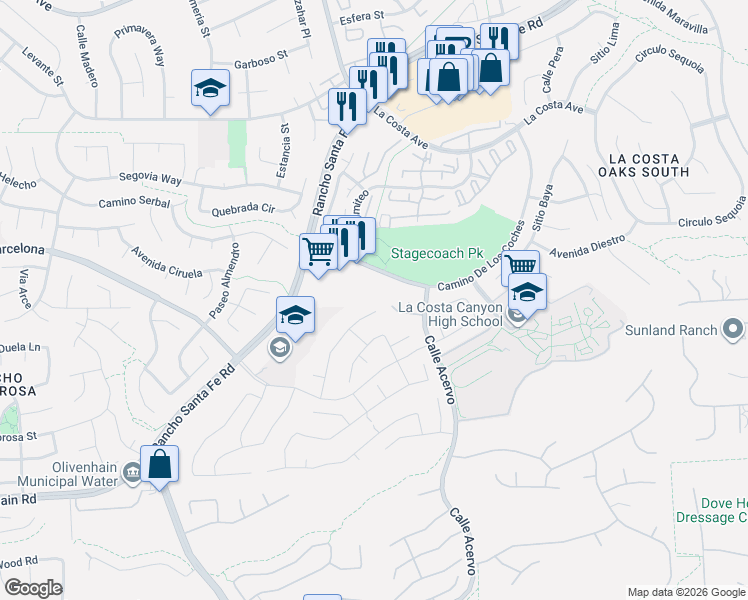 map of restaurants, bars, coffee shops, grocery stores, and more near 3231 Camino De Los Coches in Carlsbad