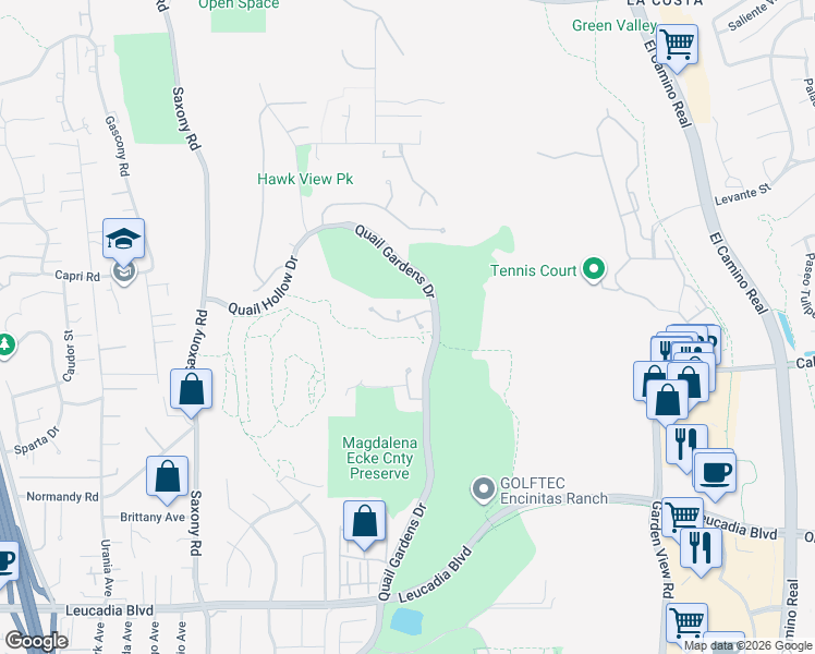 map of restaurants, bars, coffee shops, grocery stores, and more near 1413 Ranch Road in Encinitas