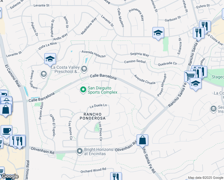 map of restaurants, bars, coffee shops, grocery stores, and more near 8027 Sitio Caucho in Carlsbad