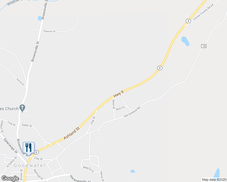 map of restaurants, bars, coffee shops, grocery stores, and more near 23527 Alabama 9 in Goodwater