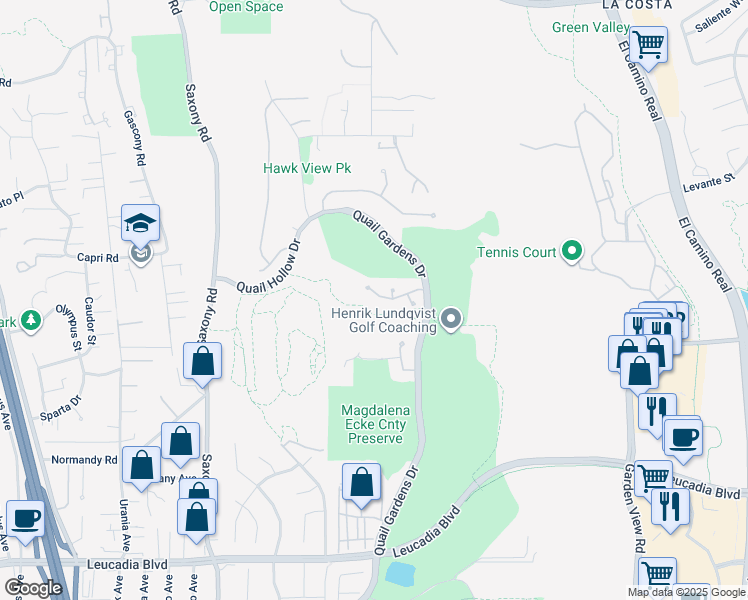 map of restaurants, bars, coffee shops, grocery stores, and more near 1369 Ranch Road in Encinitas