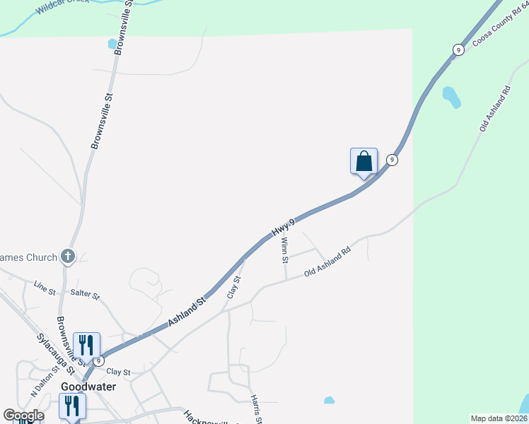 map of restaurants, bars, coffee shops, grocery stores, and more near 23527 Alabama 9 in Goodwater