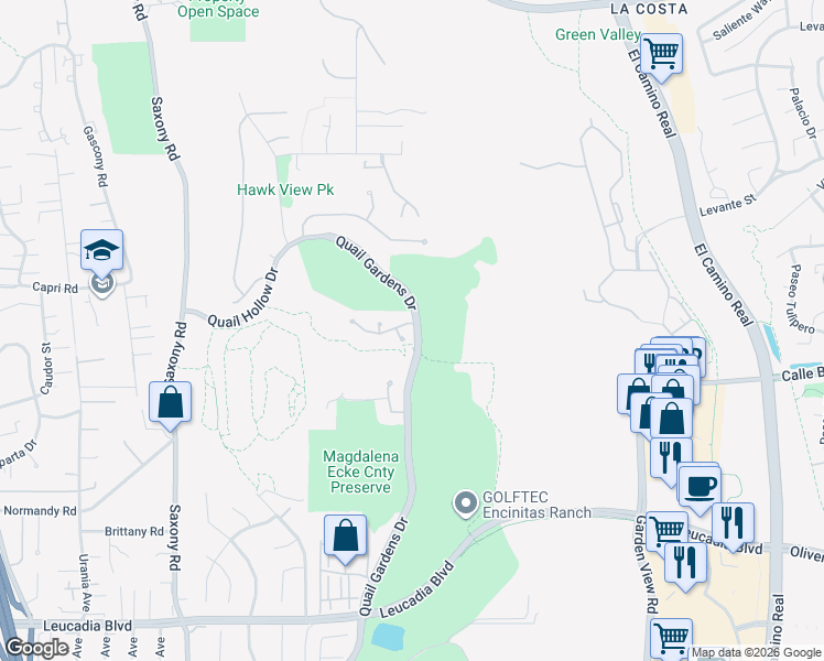 map of restaurants, bars, coffee shops, grocery stores, and more near 1452 Ranch Road in Encinitas