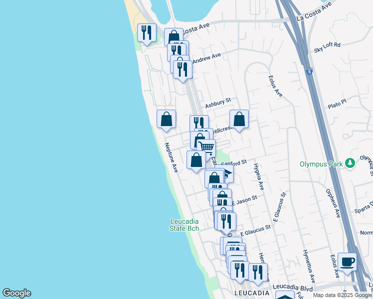 map of restaurants, bars, coffee shops, grocery stores, and more near 159 Avocado Street in Encinitas