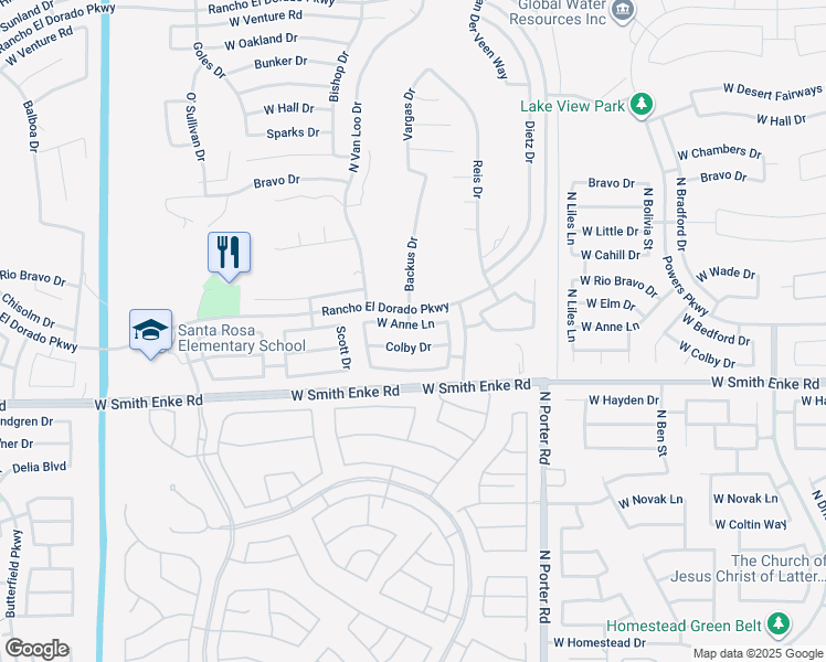 map of restaurants, bars, coffee shops, grocery stores, and more near 41937 Anne Lane in Maricopa