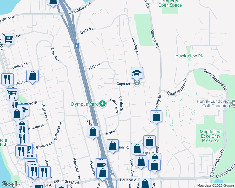 map of restaurants, bars, coffee shops, grocery stores, and more near 1438 Caudor Street in Encinitas