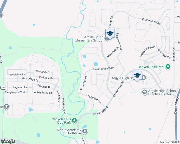 map of restaurants, bars, coffee shops, grocery stores, and more near 6110 Prairie Brush Trail in Northlake